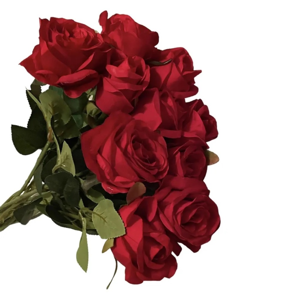 Dozen Red Artificial Faux Roses- 12 Roses